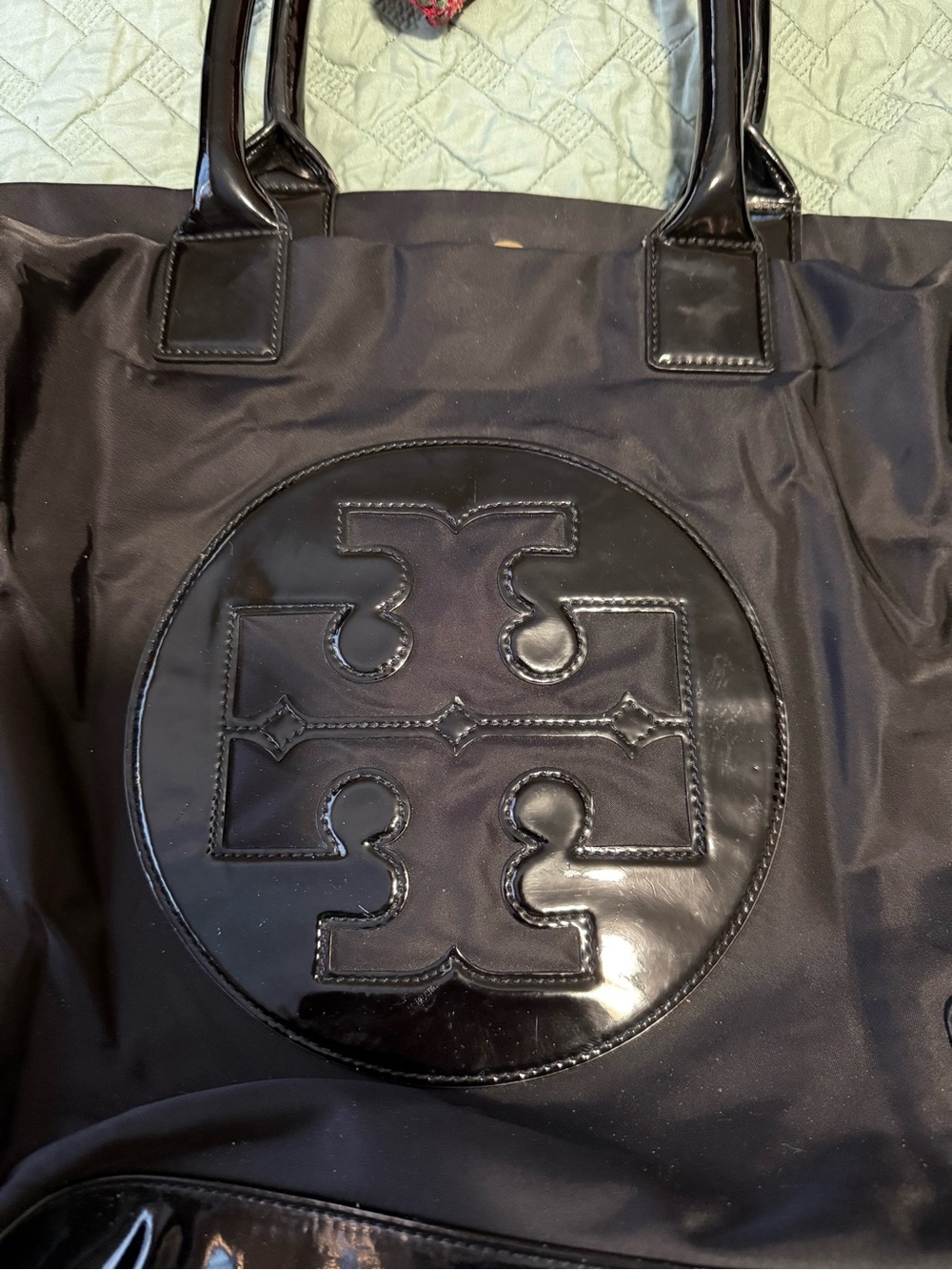 Tory Burch Black Nylon Tote with Patent Logo - Picture 3 of 4